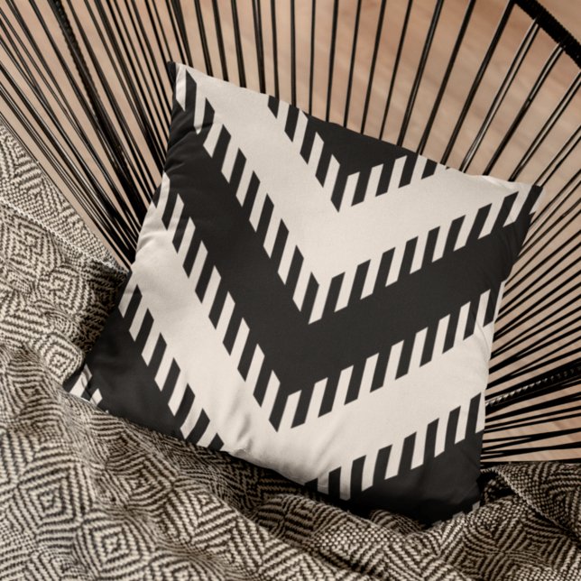 Modern Black Greige Grey Geometric Stripes Pattern Throw Pillow (Creator Uploaded)
