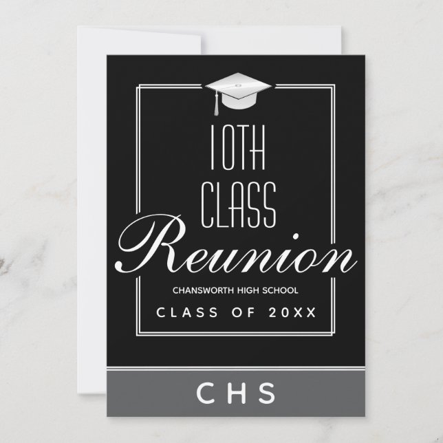 Modern Black Grey 10th Class Reunion Invitation (Front)