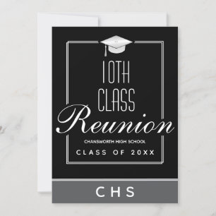 Modern Black Grey 10th Class Reunion Invitation