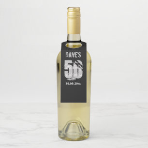Modern Black Grey 50th Any Birthday Party Favours  Bottle Tag