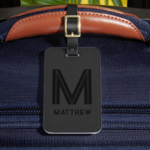 Modern Black Grey Add Name Monogram Personalized Luggage Tag