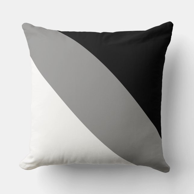 Modern Black Grey and White Diagonal Striped Throw Pillow (Front)