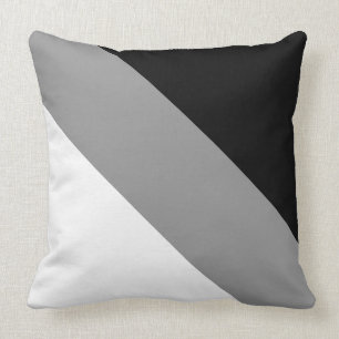 Modern Black Grey and White Diagonal Striped Throw Pillow