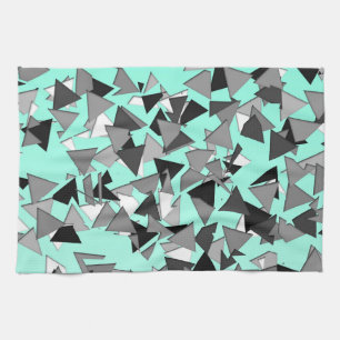 Modern Black, Grey, and White Geo Triangles Teal Kitchen Towel