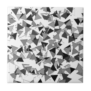 Modern Black, Grey, and White Geometric Triangles Tile