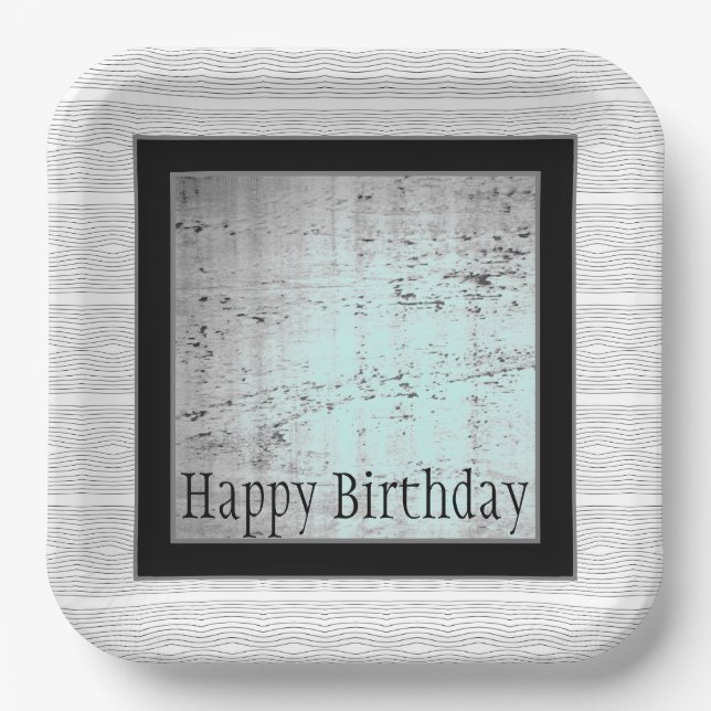 Modern Black Grey And White Paper Plate (Front)