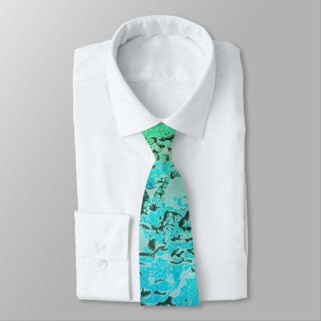 Modern black grey blue green watercolor texture ne tie (Tied)