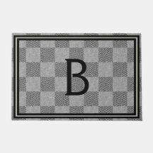 Modern Black Grey Buffalo Plaid Monogram