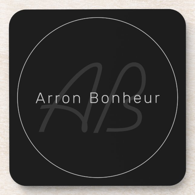 Modern Black & Grey | Cool Name & Monogram Coaster (Front)