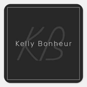Modern Black & Grey   Cool Name & Monogram Square Sticker