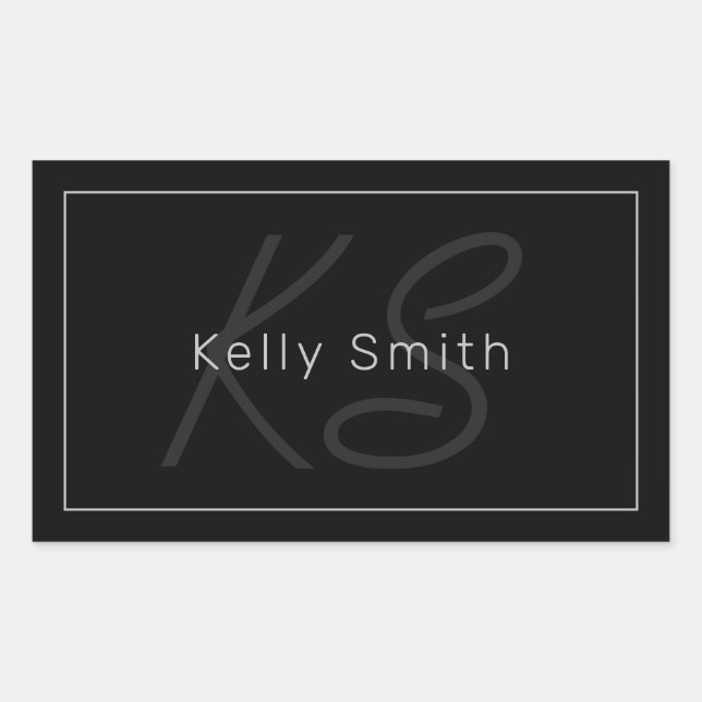 Modern Black & Grey | Cool Name & Monogram Sticker (Front)