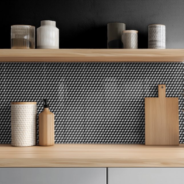 Modern Black Grey Geometric 3D Cube Pattern Tile (Creator Uploaded)