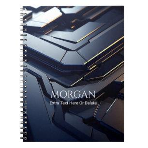 Modern Black & Grey Geometric Design, Name & Text Notebook
