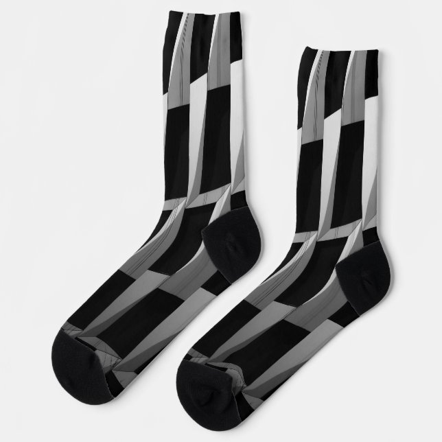 Modern Black & Grey Geometric Pattern Socks (Left)