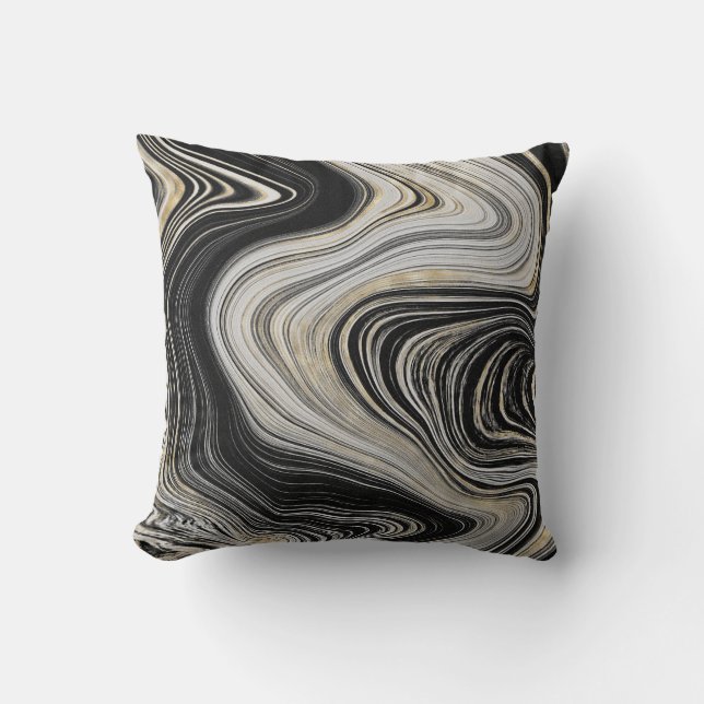 Modern Black Grey & Gold Agate Gemstone Throw Pillow (Front)