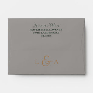 Modern Black, Grey & Gold Monogram Wedding Envelope