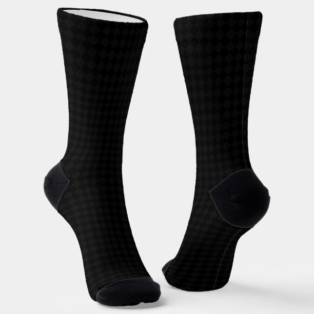Modern Black Grey Harlequin Pattern Gold Monogram Socks (Angled)