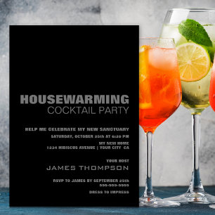 Modern Black Grey Housewarming Cocktail Party Invitation