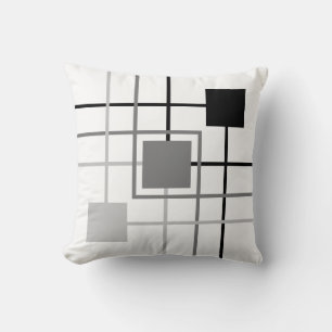 Modern Black Grey Lines & Squares Throw Pillow