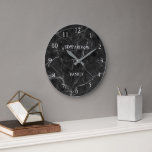 Modern black grey marble pattern family name large clock<br><div class="desc">Modern elegant black grey marble pattern,  family name,  Wall Clock.
You can add your own name to personalize.</div>