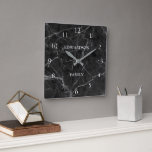 Modern black grey marble pattern family name square wall clock<br><div class="desc">Modern elegant black grey marble pattern,  family name,  Square Wall Clock.
You can add your own name to personalize.</div>