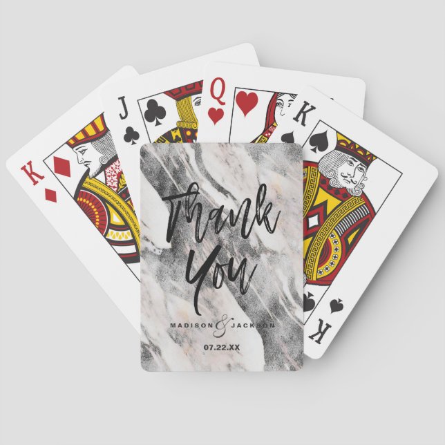 Modern Black & Grey Marble Wedding Thank You Playing Cards (Back)