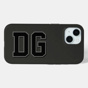 Modern Black Grey Monogram Initials iPhone 15 Case