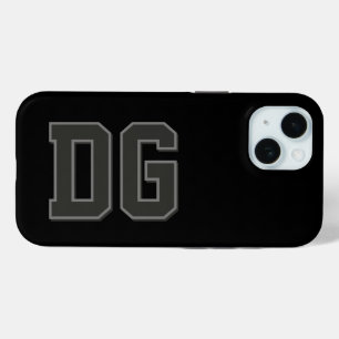 Modern Black Grey Monogram Initials iPhone 15 Case