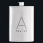 Modern Black Grey Monogram Personalized Hip Flask<br><div class="desc">Modern elegant and understated masculine monogram initial and custom name on a personalized silver stainless steel flask in a classic minimal,  professional-looking sans-serif font for a simple and professional and modern look.</div>