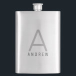 Modern Black Grey Monogram Personalized Hip Flask<br><div class="desc">Modern elegant and understated masculine monogram initial and custom name on a personalized silver stainless steel flask in a classic minimal,  professional-looking sans-serif font for a simple and professional and modern look.</div>