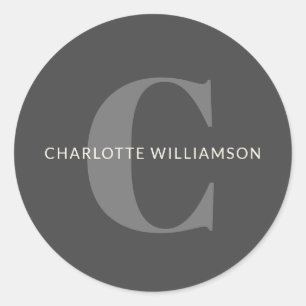 Modern Black Grey Monogram Personalized Name Classic Round Sticker