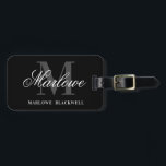 Modern Black Grey Monogram Script Luggage Tag<br><div class="desc">Modern Monogram Black White Grey Calligraphy Name luggage tag. A stylish personalized gift or party favour.</div>