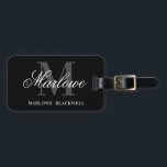 Modern Black Grey Monogram Script Luggage Tag<br><div class="desc">Modern Monogram Black White Grey Calligraphy Name luggage tag.  A stylish personalized gift or party favour.</div>