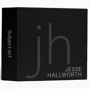 Modern Black & Grey Monogrammed Binder