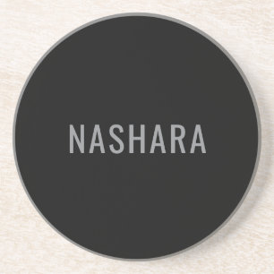 Modern Black Grey Personalized Name Design Coaster
