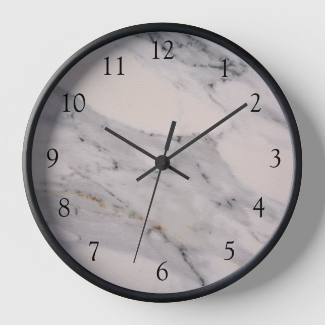 Modern black grey pink marble pattern  clock (Front)