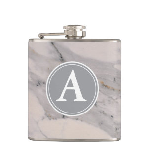 Modern black grey pink marble pattern hip flask