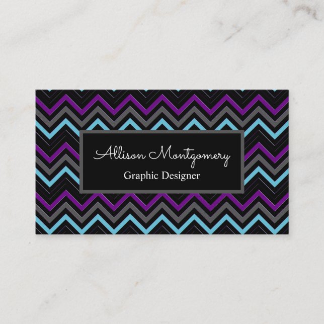 Modern Black, Grey, Purple, and Ice Blue Business Card (Front)