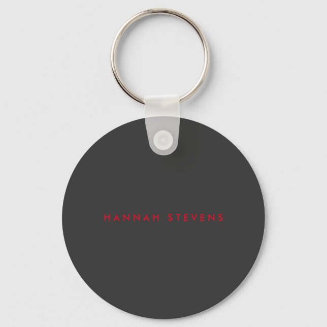 Modern Black Grey Red Professional Your Name Keychain (Front)