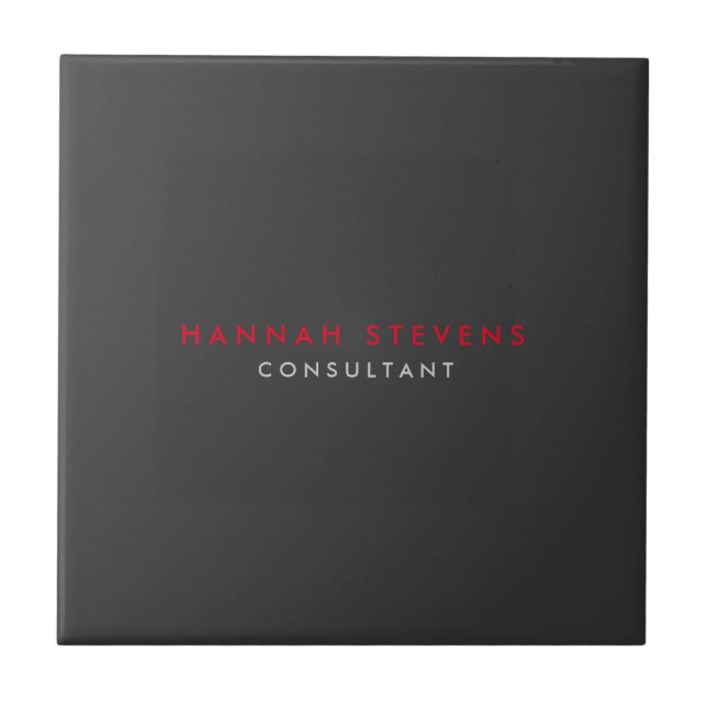 Modern Black Grey Red Professional Your Name Tile (Front)