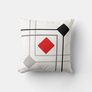 Modern Black Grey Red Squares Throw Pillow