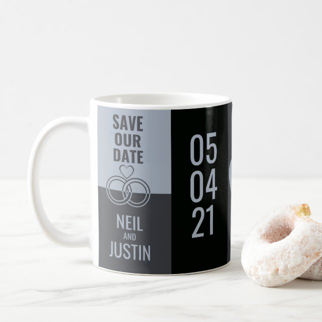Modern Black & Grey Save The Date Coffee Mug (With Donut)
