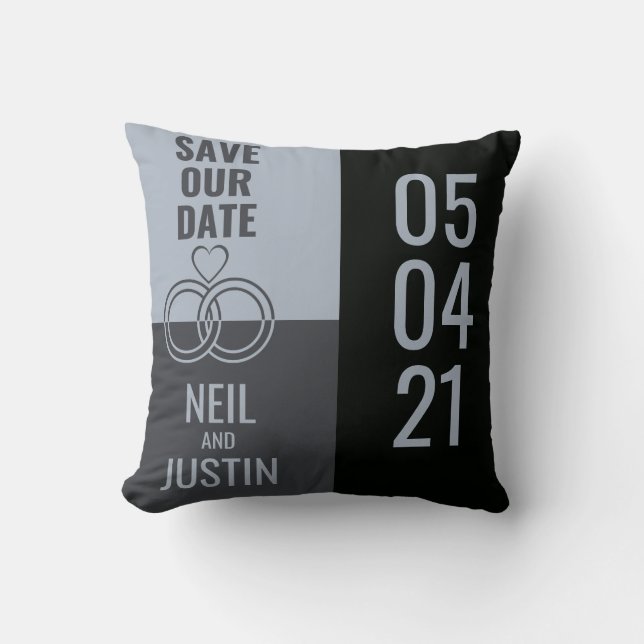 Modern Black & Grey Save The Date Throw Pillow (Front)