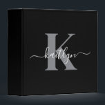Modern Black Grey Script Monogram Binder<br><div class="desc">This simple, elegant black 2" capacity 3 ring binder with your first name in a trendy script font in white typed over your first initial in a modern cap font in grey is perfect for keeping your recipes, photos, papers neat and tidy. It's stylish and trendy and yet very classic....</div>