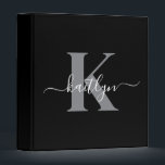 Modern Black Grey Script Monogram Binder<br><div class="desc">This simple, elegant black 1" capacity 3 ring binder with your first name in a trendy script font in white typed over your first initial in a modern cap font in grey is perfect for keeping your recipes, photos, papers neat and tidy. It's stylish and trendy and yet very classic....</div>