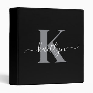 Modern Black Grey Script Monogram Binder