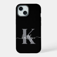 Modern Black Grey Script Monogram