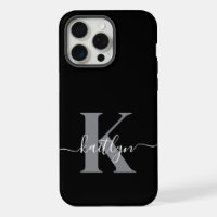 Modern Black Grey Script Monogram