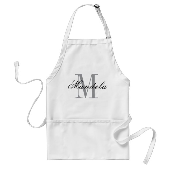 Modern Black Grey Script Monogram Name Design Standard Apron (Front)
