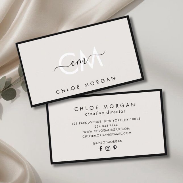 Modern black grey script signature monogram business card (Creator Uploaded)